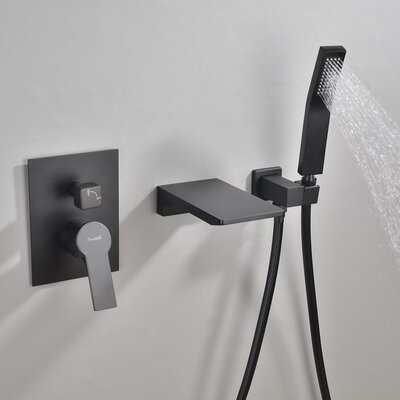 Single-Handle Wall Mount Roman Tub Faucet With Hand Shower In Matte Black -  MD Bath, SMD-88020B