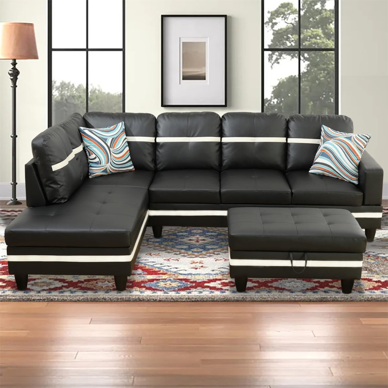 Maddeline 3 - Piece L- Shaped Upholstered Living Room Sectional with Storage Ottoman, Right Hand Facing