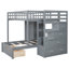 Lit superposé gris avec optimisation de l'espace - Tiroir et garde-robe de rangement pour maximiser le lit double au dessus d'un lit simple, gris. Intégré et tiroirs. Saver. 97,9 po x 80 po 64,6 po. Bois massif. Capacité de charge robuste-1789691073