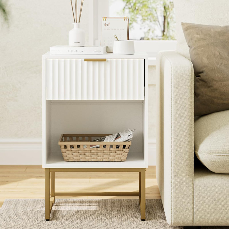 Modern Style Wooden Bedside Table, White
