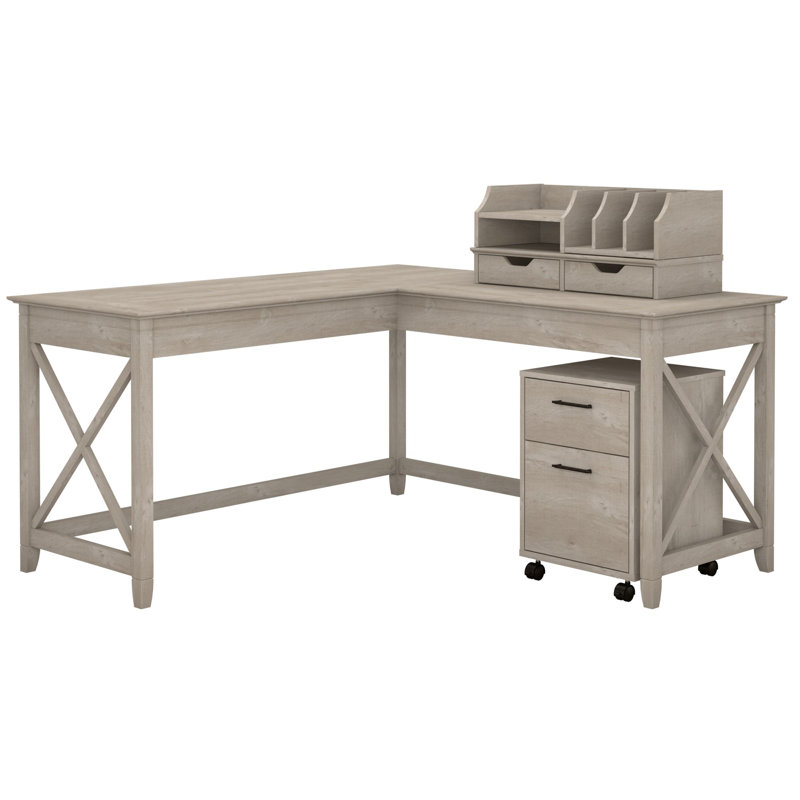 Ensemble de bureau d'écriture en L 4 pièces Huckins, Gris