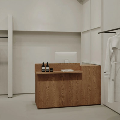 Mid-Century Modern Rectangular Manufactured Wood Reception Desk