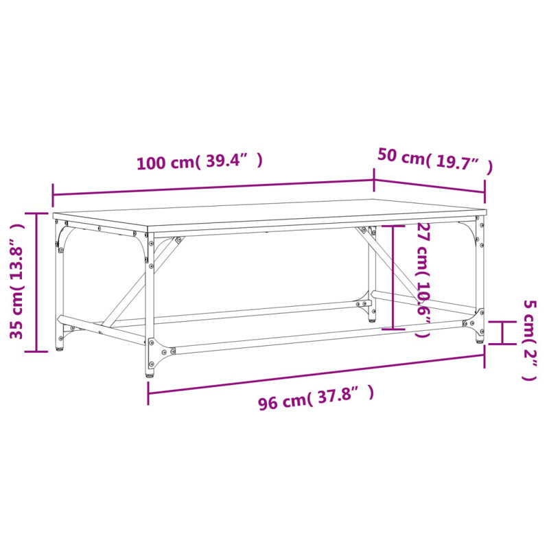 Pamuklu Four Leg Coffee Table, 35cm H x 100cm W x 50cm D, Brown Oak