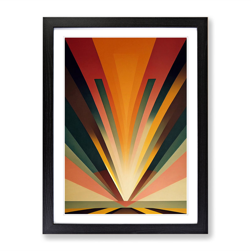 Sunset Geometric - Picture Frame Print, 64cm H x 25cm W x 2cm D, Walnut