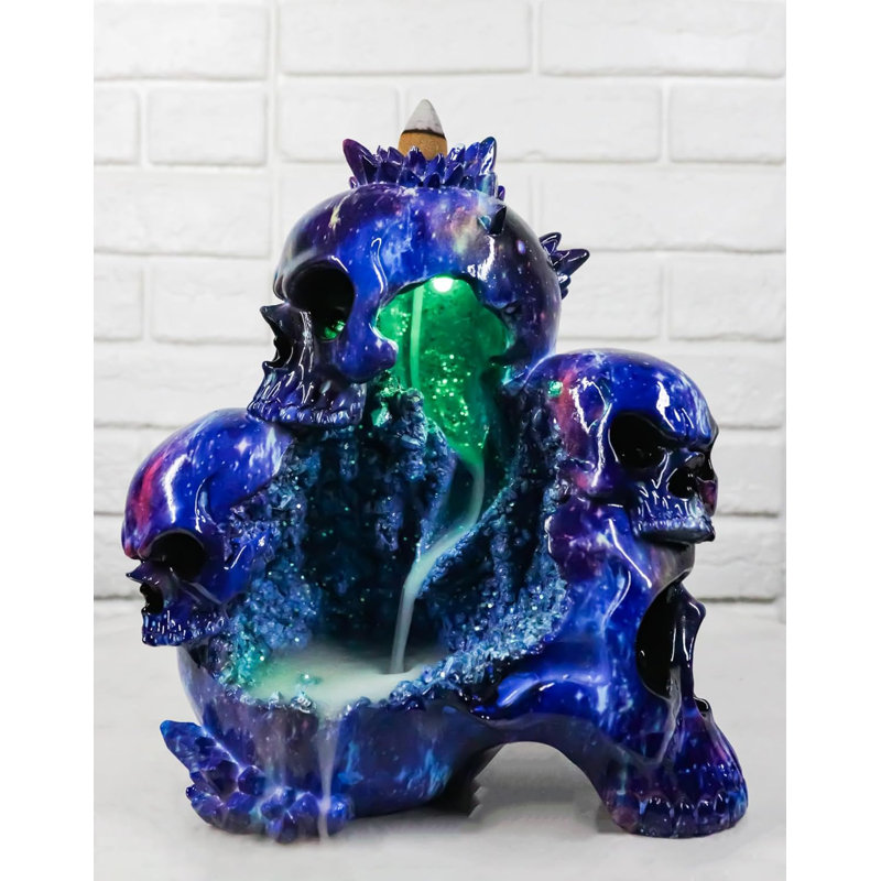 Blue Gothic 3 Ghastly Skulls LED Death Mountain Cavern Backflow Incense Burner