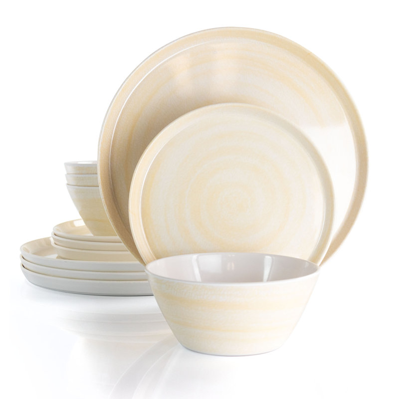 Cream Melamine 12-Piece Outdoor Dinnerware Set