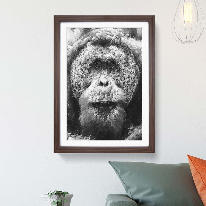 Orangutan - Picture Frame Graphic Art Print, 36cm H x 27cm W x 2cm D, Walnut Framed