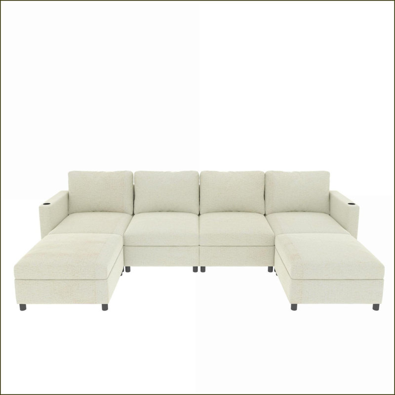 Canapé modulaire modulaire en U à 6 places modulaires de 6 po avec rangement et amp; Lit, chenille | Tissu | Standard