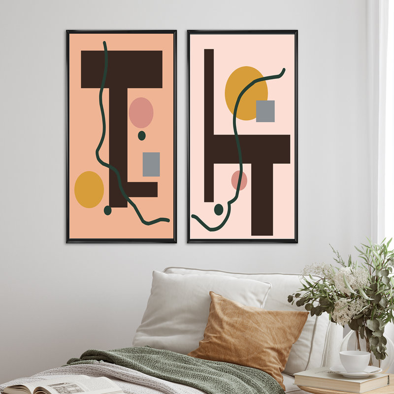 Ensemble d'impressions géométriques bohémiennes Mid Century, H 40 po x l 40 po x P 1,5 po, Cadre noir