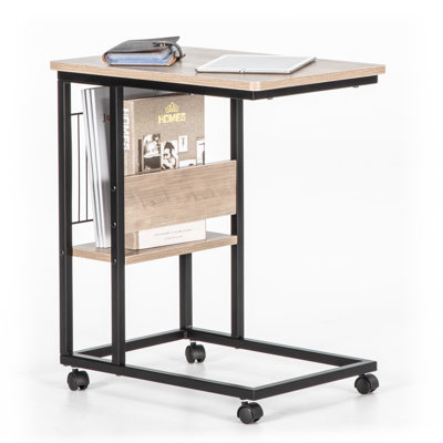 Jumelle Manufactured Wood and Iron C-Shape End Table with Drawer and Open Shelf
