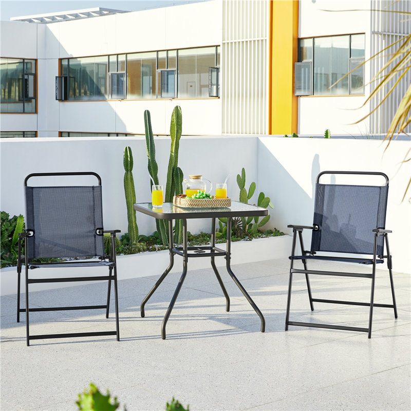 Folding Patio Dining Armchair, Navy Blue, 2