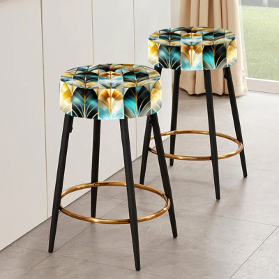 Ensemble de 2 tabourets de bar géométriques dorés et gris des années 1970