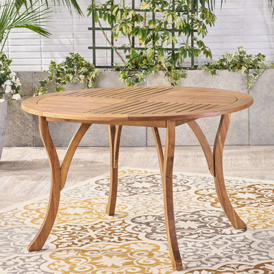 Table de salle à manger d'extérieur en bois, taille 46,88 pouces, finition, conception à pieds lisses, table de patio décorative pour patio, lignes sur les pieds, structure solide, assemblage requis