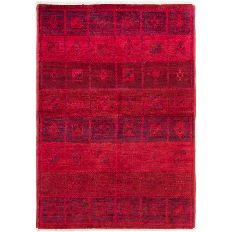 Tapis unique en laine noué à la main rouge foncé des années 2010 de 6 pi 2 po x 8 pi 9 po Quineisha