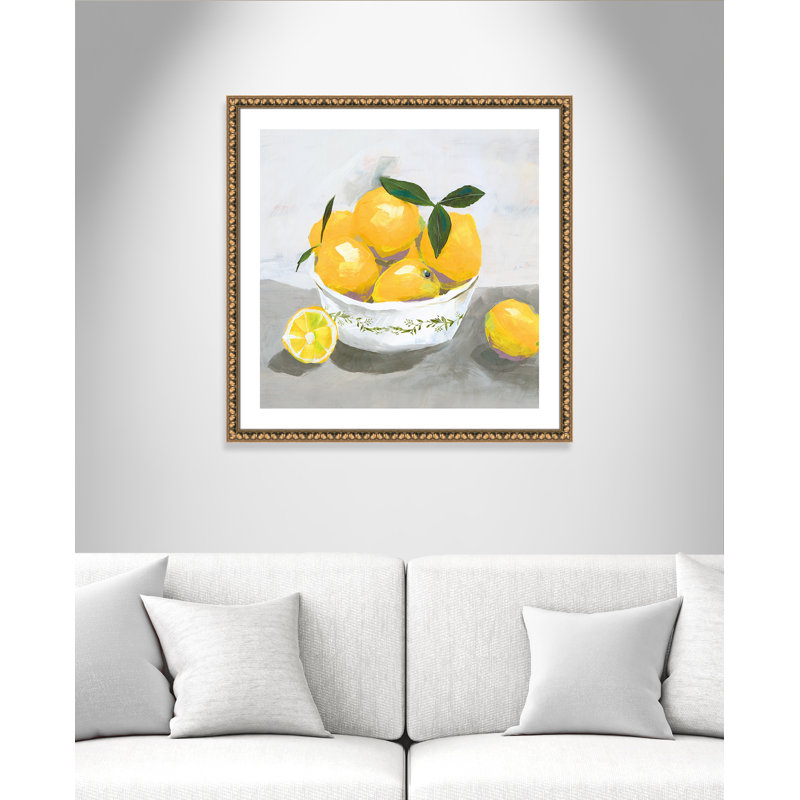 Hayons Lemons par Isabelle Z - reproduction, Papier avec cadre à perles dorées, H 33,25 po x l 33,25 po x P 1,13 po