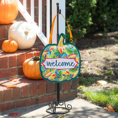 Patterned Jacobean Floral Pumpkin Door decor