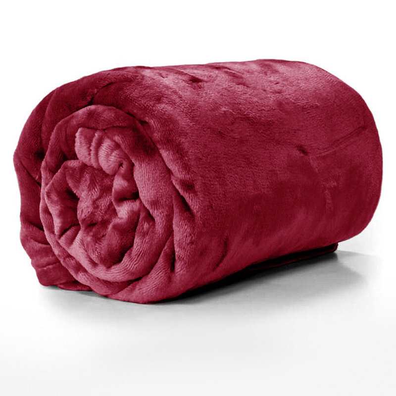 Carsonhill Reversible Mink Faux Fur Plush Fleece Throw/ Blanket, Burgundy, W200 x L240cm