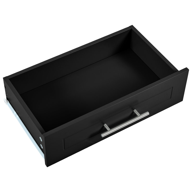 Îlot de cuisine cannelé avec armoire de rangement pour poubelle, Noir