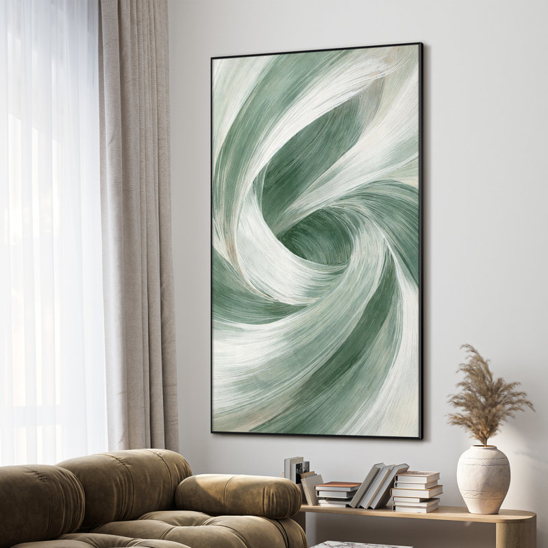 Très grand art mural imprimé sur toile - Tourbillon vert sauge, design minimaliste inspiré de la nature pour la chambre à coucher ou le bureau - "Assemblage requis du cadre (cadre non fini)"