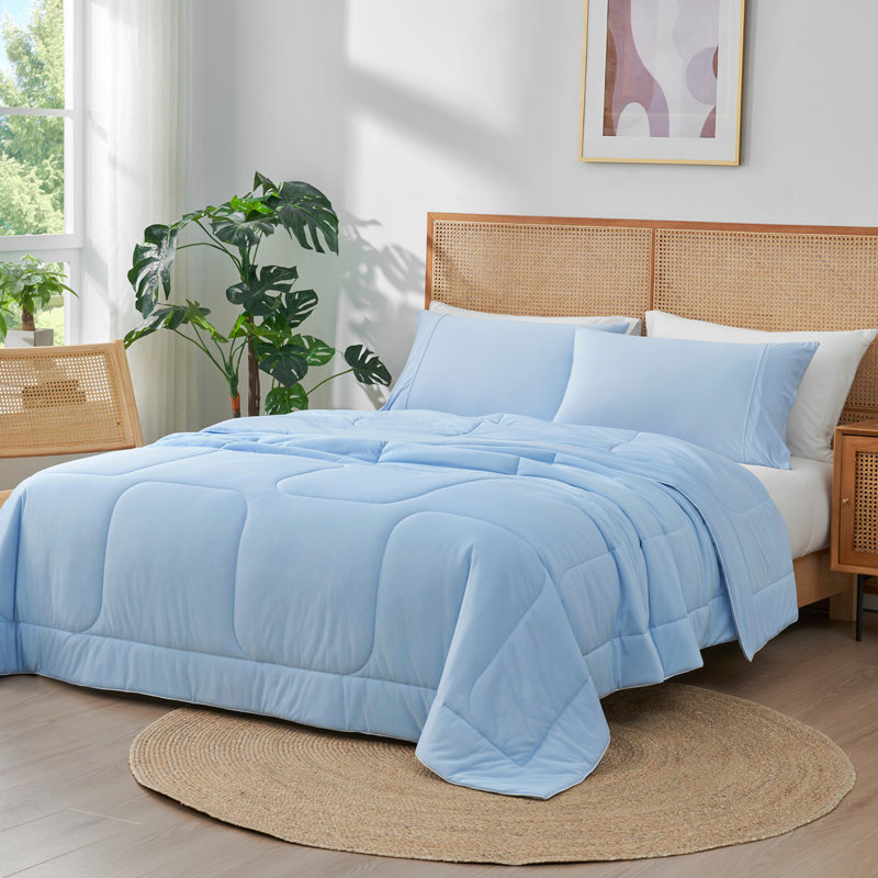 Cloud Texture Double-Sided Cooling Comforter For Hot Sleepers, Machine Washable, Heather Denim Blue, Twin Comforter