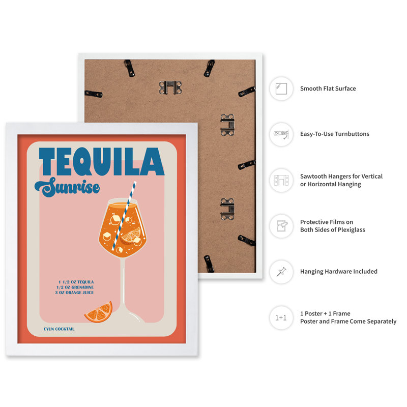 Tequila Sunrise Recipe, Poster, White Framed, 08"H x 10"W