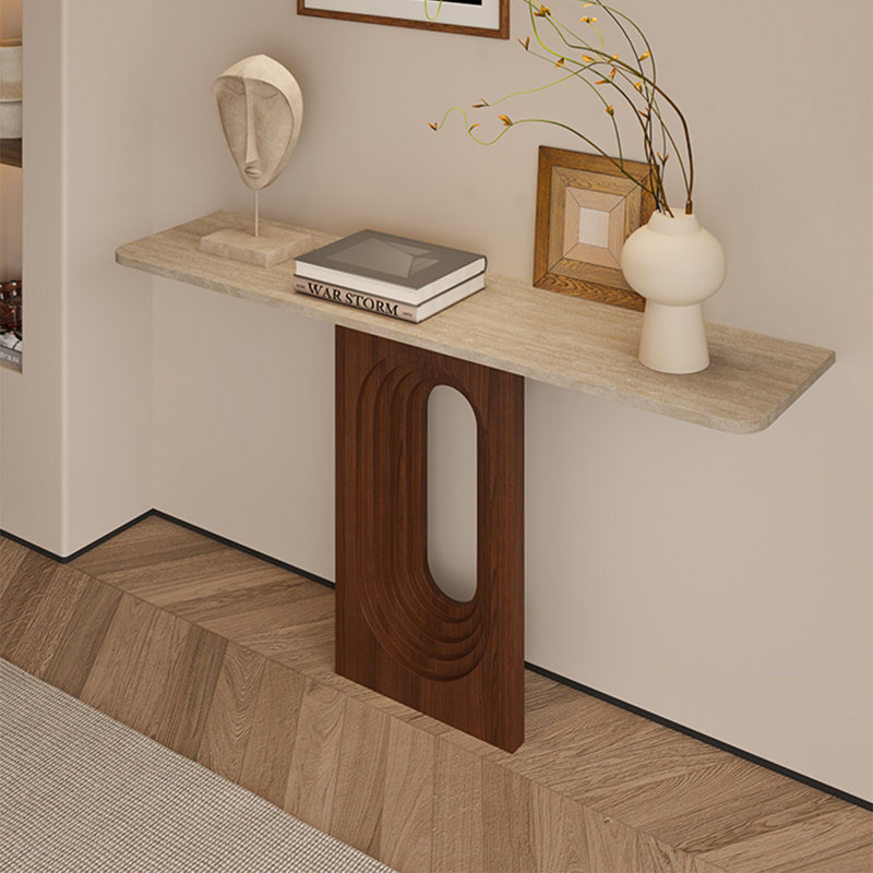 Image couleur pierre et console rectangulaire en bois massif, H 29,53 po x L 54,33 po x l 9,84 po