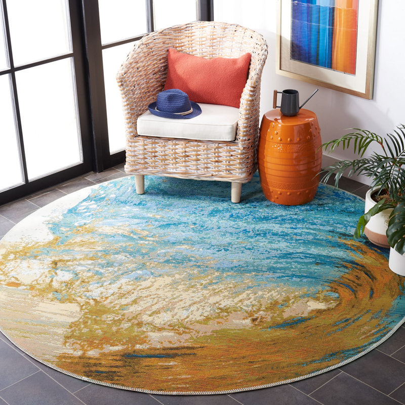 Keshbridge 500 Performance Abstract Indoor/Outdoor Area Rug, Round 6'6"