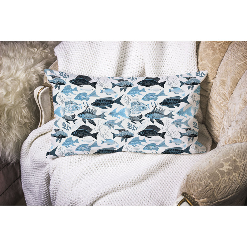 Fish Paradise  Rectangular Throw Pillow, Blue/White