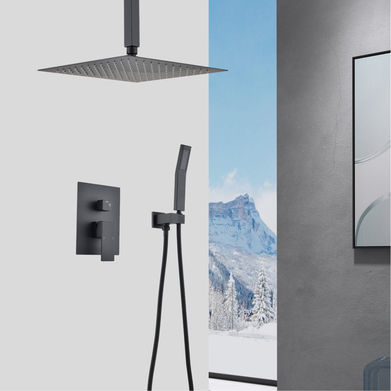 Matte Black Ceiling Mounted Shower - Handheld & 16" Head Corrosion Resistance And High Showering Structure For Consistent Use,