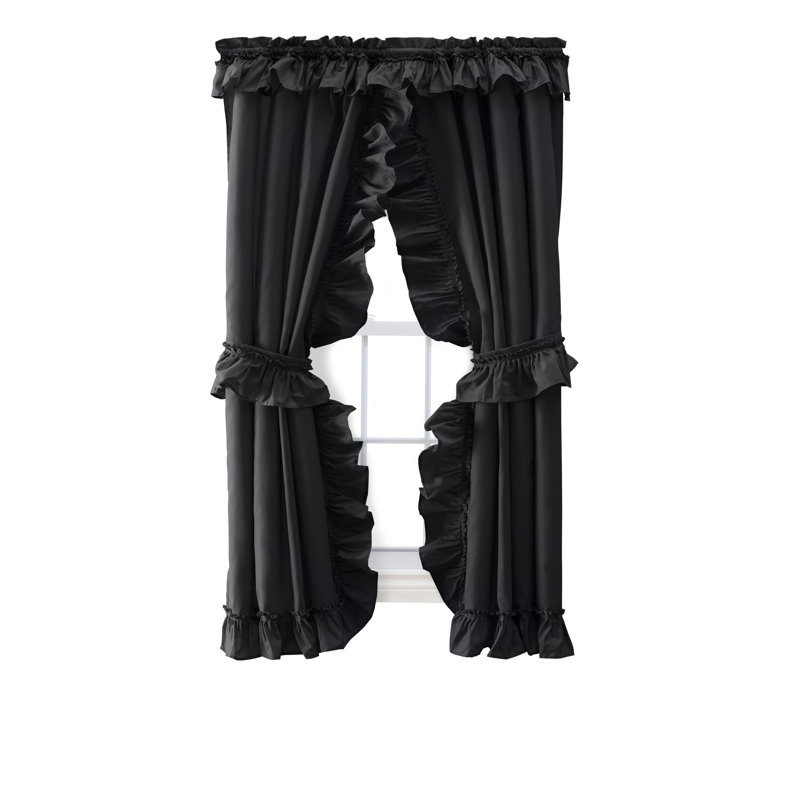 Ellis Cotton Blend Semi Sheer Curtain Pair, 27" W x 63" L, Black