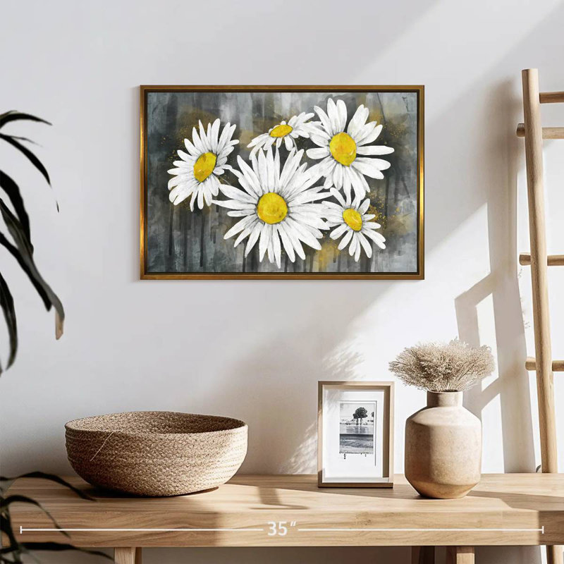 Bouquet de marguerites, 19 po x 13 po, Cadre flottant doré