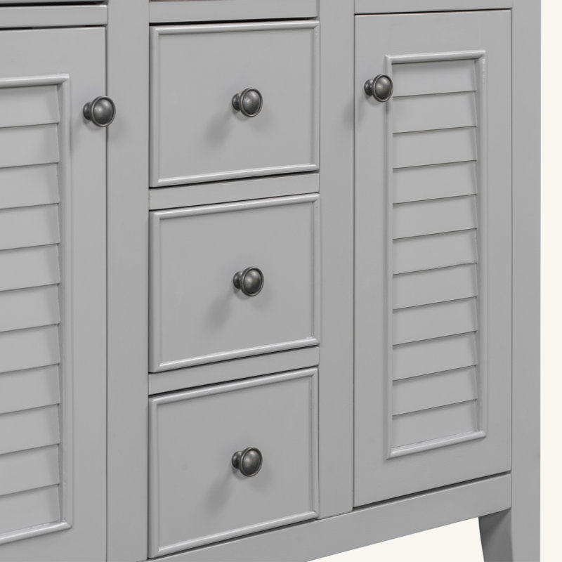 Gray 36" Freestanding Bathroom Vanity with Five Drawers