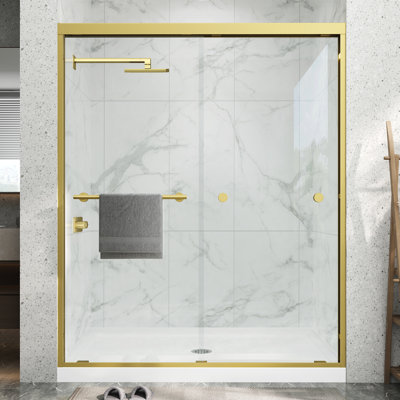 49-54 in. W x 72 in. H Double Sliding Framed Shower Door in Brushed Gold with Clear Tempered Glass