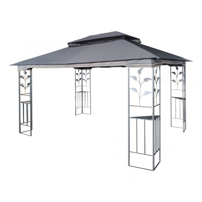 13X10 Outdoor Patio Gazebo Canopy Tent With Ventilated Double Roof And Mosquito Net(Detachable Mesh Screen On All Sides),Suitable For Lawn, Garden, Backyard And Deck,Gray Top