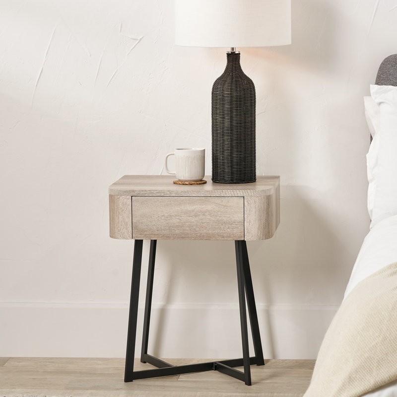 Angeliah 50cm W Metal Bedside Table, Grey Oak