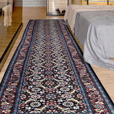 Chemin de table bleu marine et rouge noué à la main de haute qualité