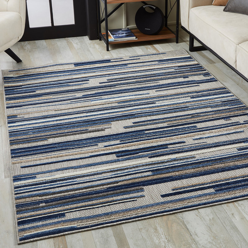 Tapis d'extérieur abstrait bleu 2 pi x 4 pi résistant aux taches