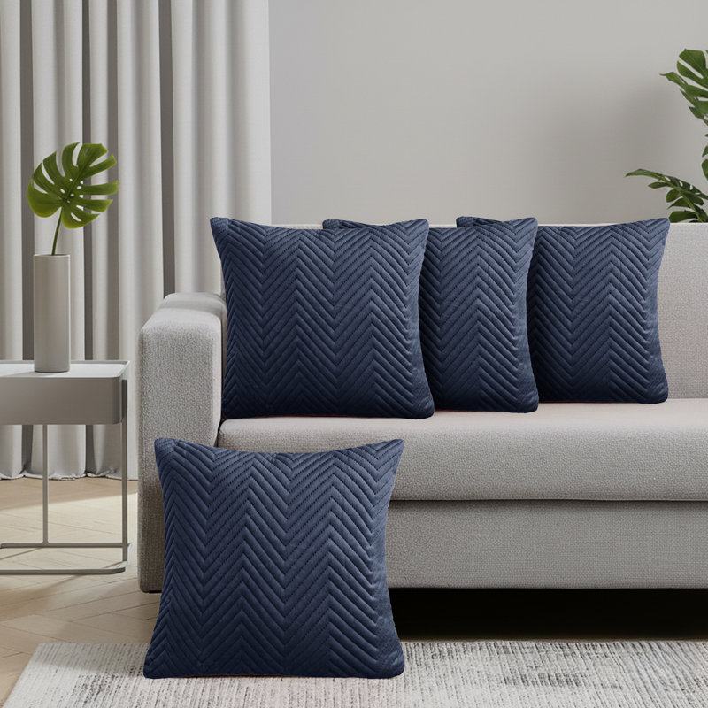 Embossed Velvet Cushion Cover (4 Piece Set), Charcoal