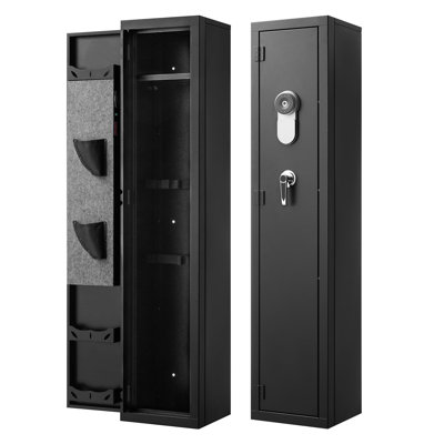 Coffre-fort pour armes à feu de grande capacité avec verrou d'empreintes digitales, clavier numérique et accès par clé, armoire à fusil en acier robuste pour 5 fusils longs, supports intérieurs réglables et lumière DEL