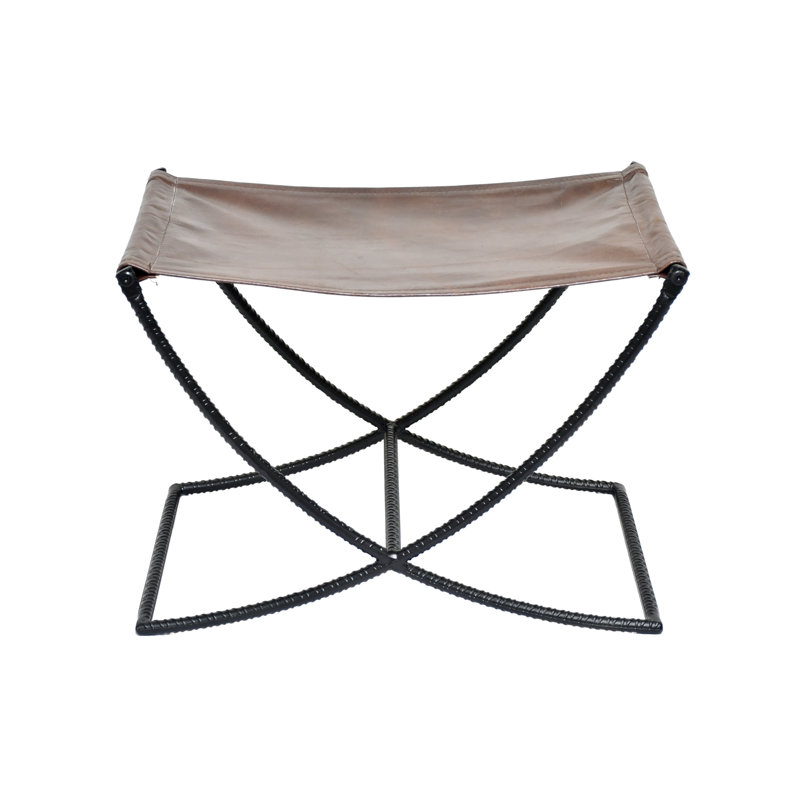 Tabouret d'appoint en cuir de vache avec base en fer, Brun