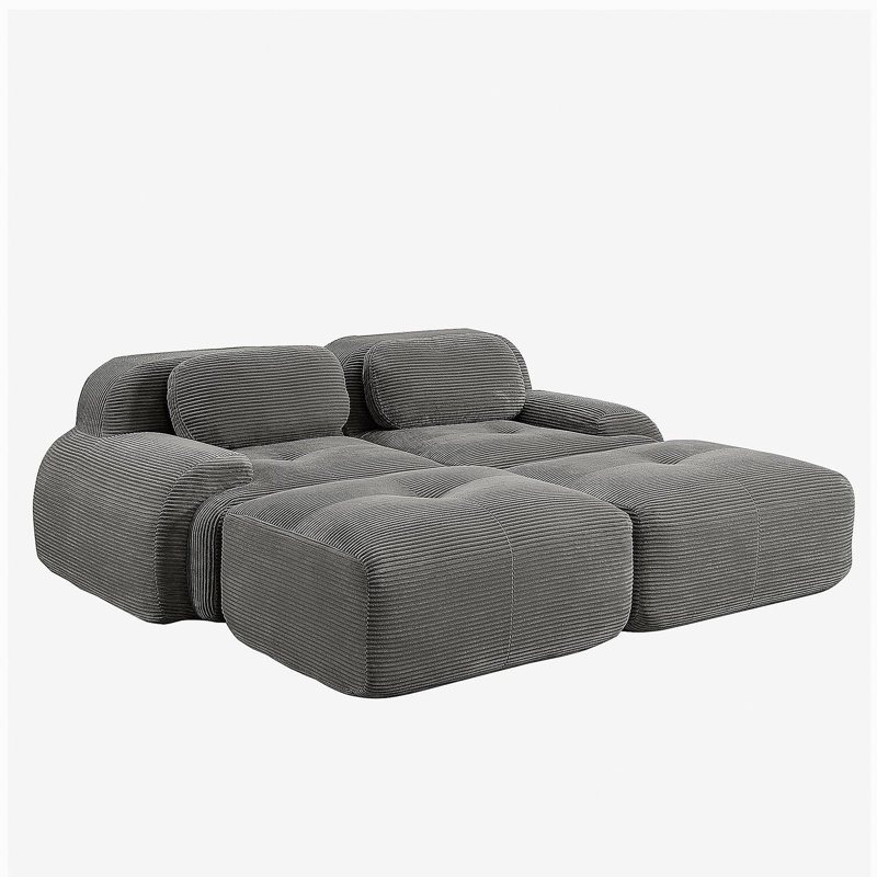 Canapé à 2 places en tissu de luxe Corduroy, Gris
