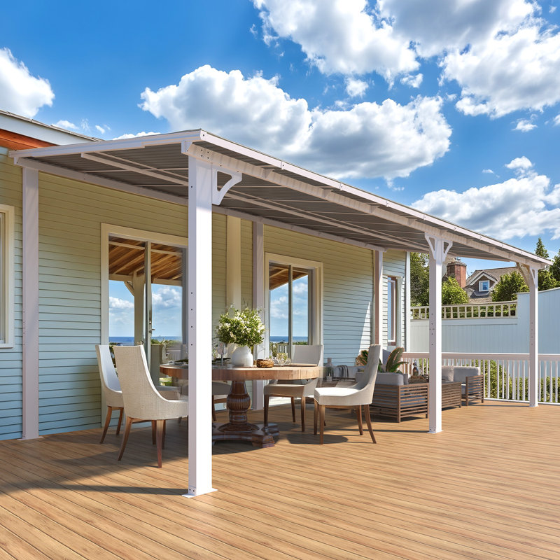 Aluminum Pergola with Canopy, White, 20 ft x 8 ft
