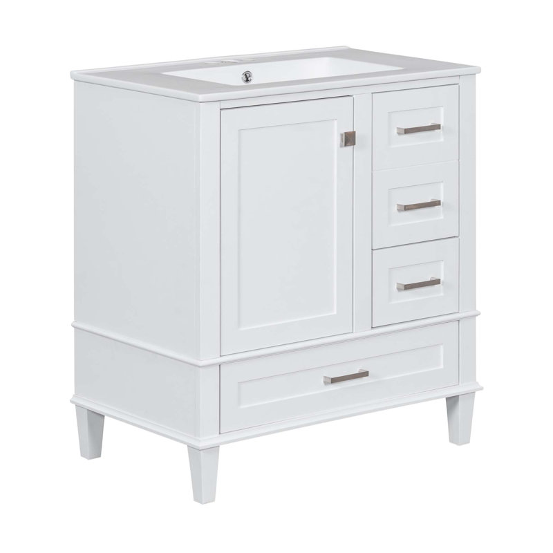 Ensemble de meuble-lavabo moderne avec lavabo 30 po, meuble-lavabo moderne avec porte à fermeture douce et 3 tiroirs, structure en bois massif