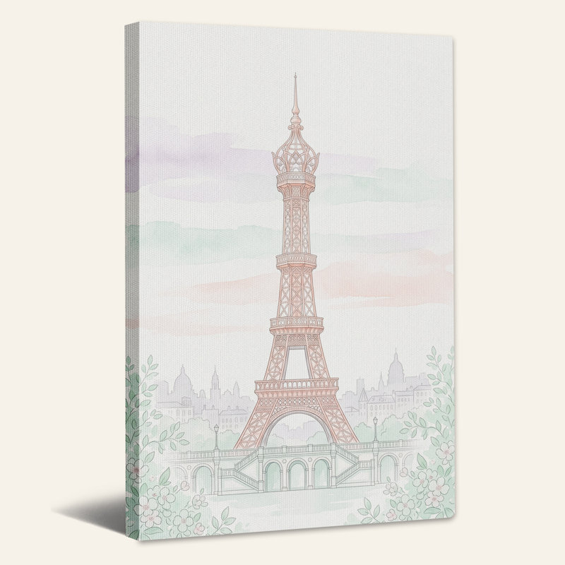 Art mural sur toile rose de style Tour Eiffel, H 36 po x l 24 po