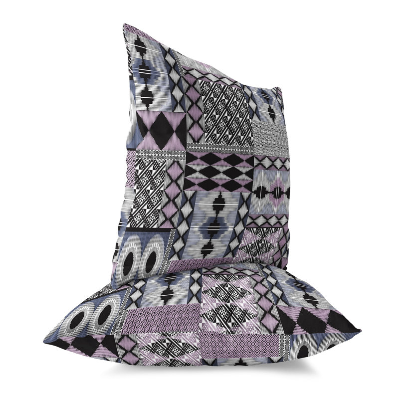 Eclectic Patchwork Blue and Purple Faux Suede Throw Pillow