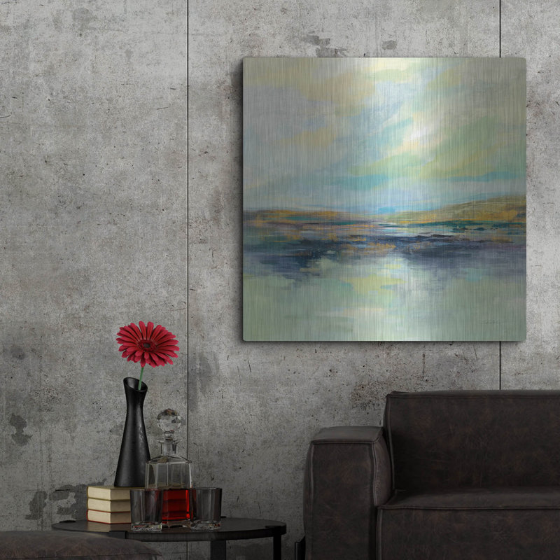 «Golden Fields» by the River »par Silvia Vassileva, art mural en métal, H 36 po x l 36 po