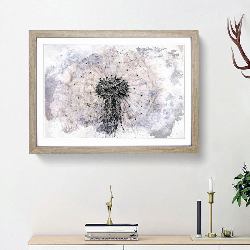 A Dandelion Flower in Abstract - Picture Frame Painting Print, 36cm H x 48cm W x 2cm D, Oak Framed