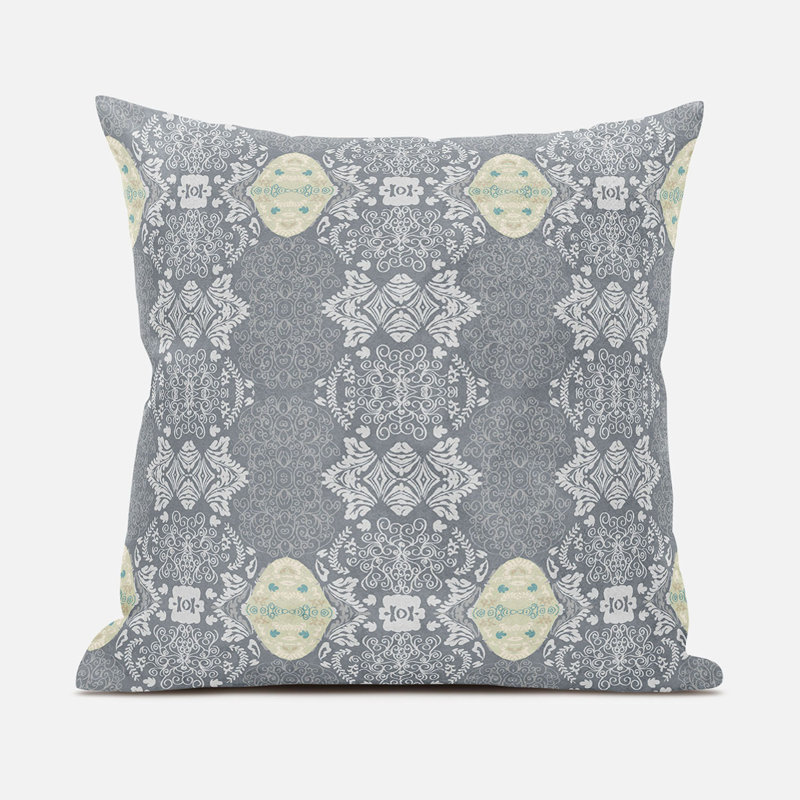 Geometric Outdoor Reversible Throw Pillow, 16" x 16", Gray/White