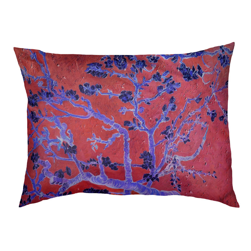 Coussin de concepteur de fleurs d’amande Burk, L 32,5 po x l 42,5 po, Rouge / bleu / brun foncé