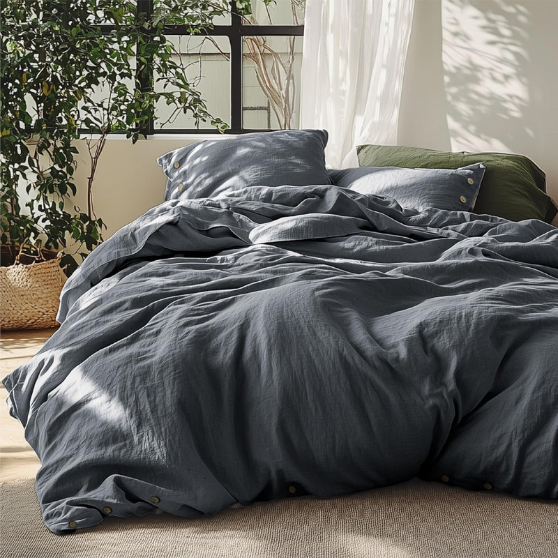 Bedsure Linen Cotton Blend Duvet Cover Set, King Duvet Cover + 2 King Pillowcases, Charcoal Gray